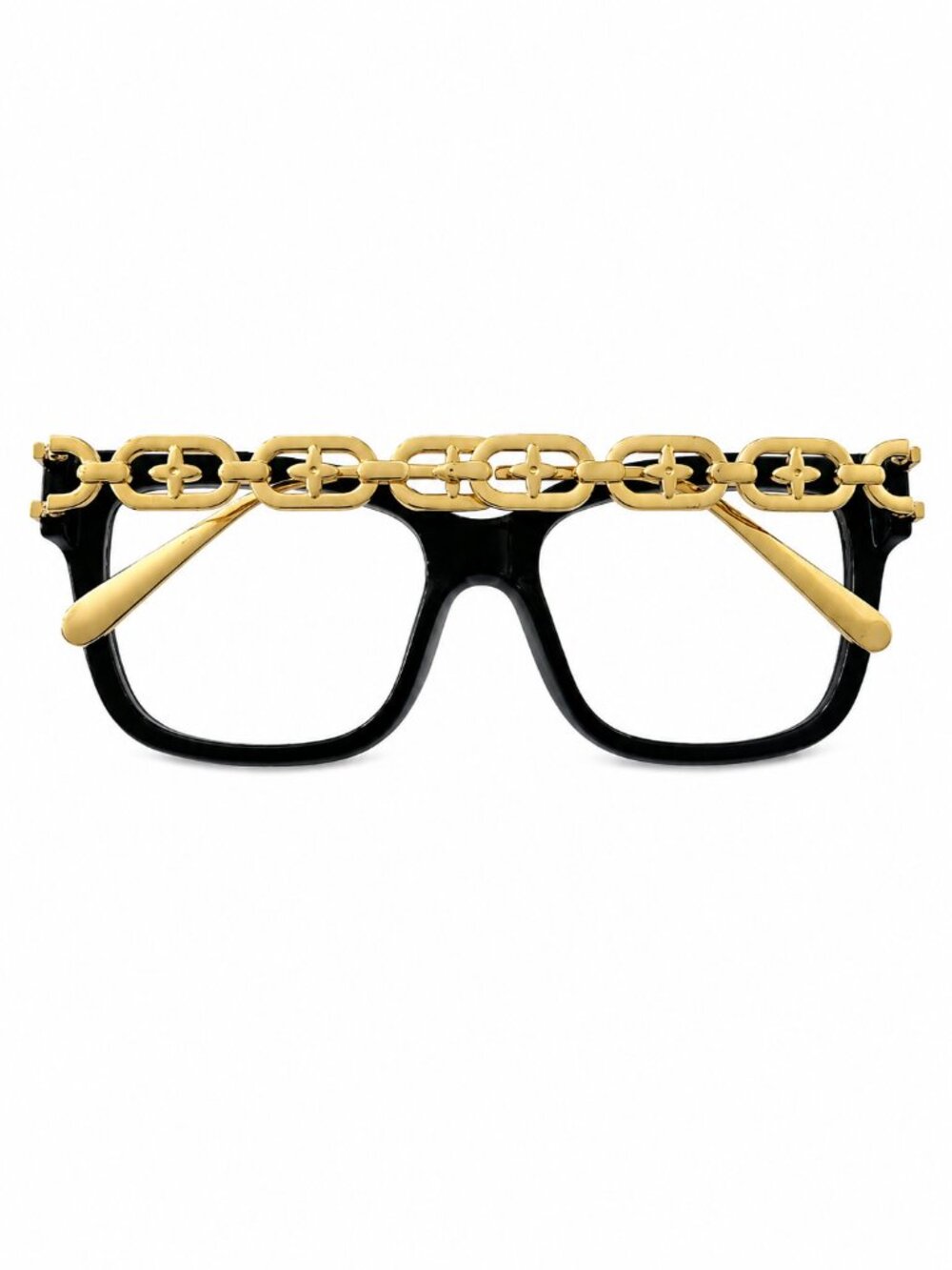 Black and Gold Chain Link Eyeglass Frames 55-18-143 - Picture 3 of 9